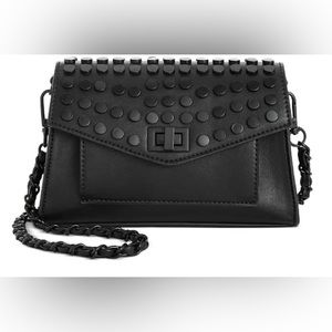 NWOT Black Leather Steve Madden Aidan Battery Stud Flap Crossbody purse